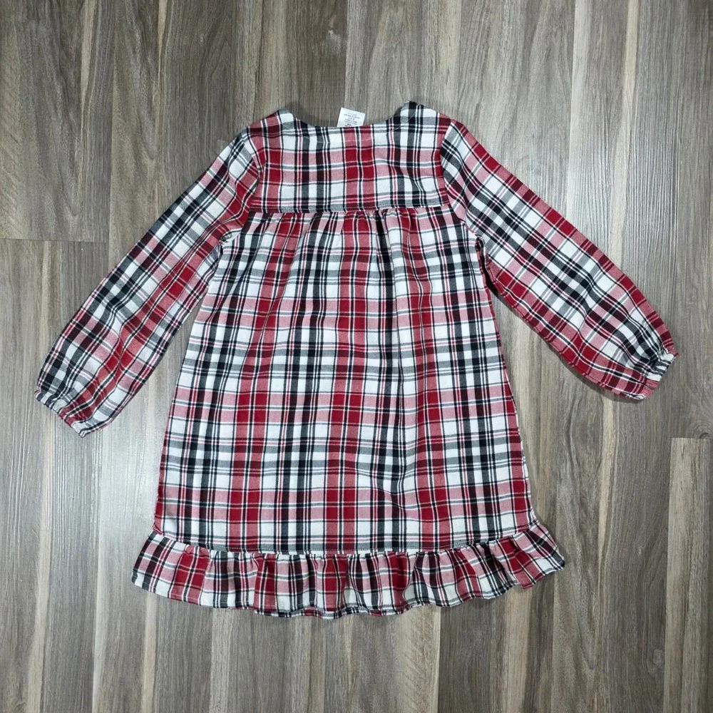 Disney‎ Kids Red Plaid Mickey Mouse Nightgown Collar Ruffle Hem Size 5/6 - Picture 2 of 9